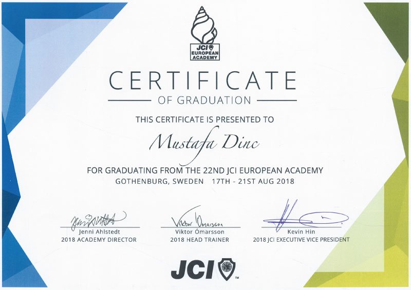 Certificate of Graduation </br>from the 22nd JCI  </br>European Academy