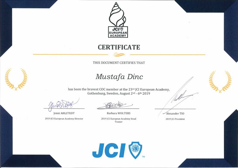 Certificate of Recognition – Organizing Committee Member, 23rd JCI European Leadership Academy