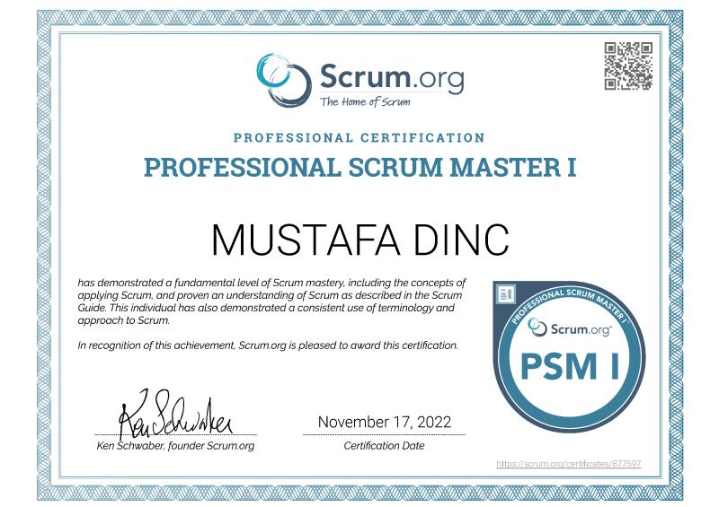 Proffessional </br>Scrum Master </br>1 Certification